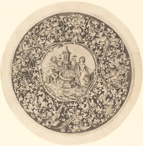 Sirkulært ornament med musikere som spiller nær en brønn, ca. 14951503. av Israhel van Meckenem