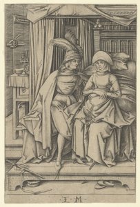 Par sitter på en seng, fra Scenes of Daily Life,.n.d. av Israhel van Meckenem