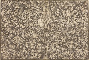 Ornamentpanel med to elskere, ca. 14901500. av Israhel van Meckenem