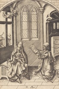 Saint Luke tegner et portrett av jomfruen, ca. 1475. av Israhel van Meckenem