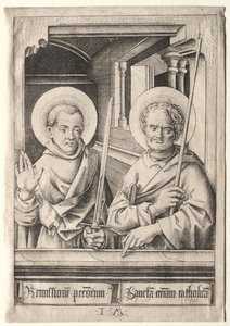 De tolv apostler: Den hellige Simon (?) og den hellige Matteus av Israhel van Meckenem