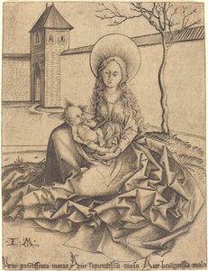 Jomfru og barn i en gårdsplass av Israhel van Meckenem after Martin Schongauer