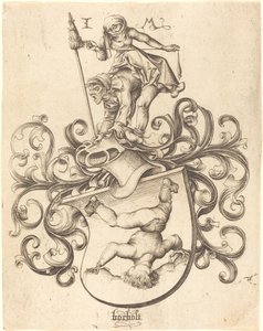 Våpenskjold med Tumbling Boy av Israhel van Meckenem after Master of the Housebook