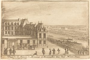 Utsikt over huset til Monsieur de Bretonuiller i Isle Nostre Dame av Israël Silvestre