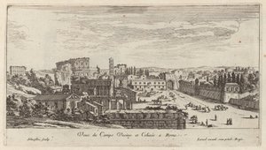 Utsikt over Campo Vaccino og Colosseum i Roma av Israël Silvestre