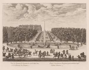 Utsikt over Château de Versailles, fra siden av banen og dragefontenen, 1676.