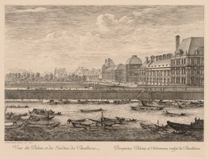 Utsikt over Tuileries-palasset og hagene, fra siden av kaien, 1670. av Israël Silvestre