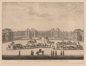 Utsikt og perspektiv av Palace of Versailles, fra innsiden av anti-gårdsplassen av Israël Silvestre