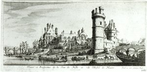 Perspektiv utsikt over Tour de Nesle og Hotel de Nevers av Israël Silvestre the Younger