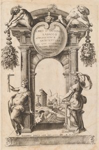 Bok som tilhører arkitektur [Titelside] av Italian 16th Century, after Antonio Labacco, published by Giovanni Boni