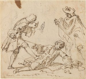 Tre menn som kjemper av Italian 17th or 18th Century