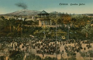 Bellini Garden, Catania, Sicilia. Postkort sendt i 1913. av Italian Photographer