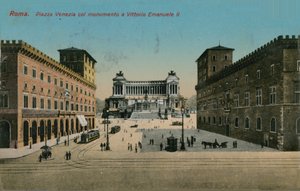 Piazza Venezia og monument til kong Victor Emmanuel II av Italia, Roma. Postkort sendt i 1913. av Italian Photographer