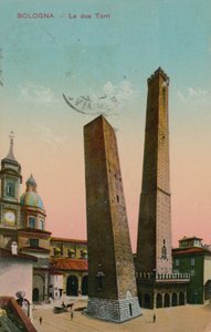 De to tårnene i Bologna, Italia. Postkort sendt i 1913. av Italian Photographer
