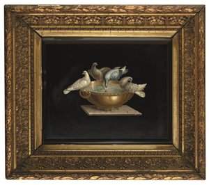 En romersk mikromosaikkplakett som viser duene til Plinius, sent på 1800-tallet (mosaikk) av Italian School