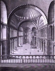 En utsikt over innsiden av moskeen Santa Sophia i Konstantinopel tatt i 1786, gravert av Domenico Pronti (fl.1788-1815) 1788 (gravering) av Italian School