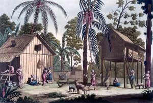 En innfødt bosetning på Sumatra, ca. 1820-30-tallet av Italian School