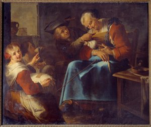 En sovende gammel filmskaper omgitt av barn Maleri fra den italienske skolen. Laon fra 1600-tallet, Museum of Fine Arts av Italian School