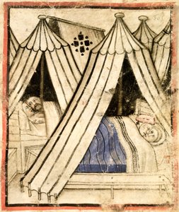 Legg til 15277 f.51 Israelittene hengir seg til seksuell umoral med de moabittiske kvinnene i teltene deres, ca. 1350-99 (vellum) av Italian School