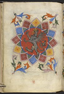 Legge til. 21965, f.5v Heraldisk figur: A griffin, Statute of the Guild of Tailors, fra 