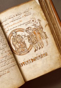 Tilbedelse av Magi-manuskriptet til Bolognese-skolen. (Ms.123-Foglio 40 r) Roma fra 1000-tallet, Biblioteca Angelica av Italian School