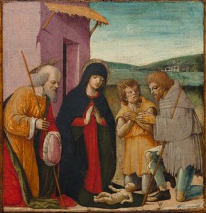 Tilbedelse av hyrdene, ca. 1480-1500 (olje på tre) av Italian School