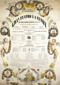 Plakat for Theatre de La Fenice i Venezia for sesongen 1843 - 1844. av Italian School