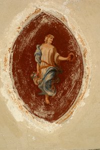 Allegory of Abundance, Fresco, Ternengo Gromo Palace (1500-tallet), middelalderkvarter i Piazzo, Biella, Piemonte, Italia av Italian School