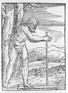 En indisk Tainos tenner bål ved å gni to trestykker. Gravering fra "" Navigationi og Viaggi"" av Giovanni Battista Ramusio (1485-1557), vol. III, Venezia 1565. av Italian School