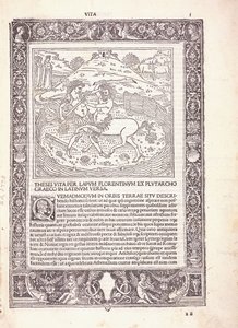 En illustrert side fra en latinsk utgave av Plutarchus 'Parallel Lives', som viser Theseus som kjemper mot en kentaur av Italian School