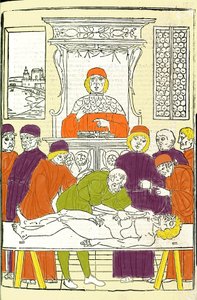 Anatomisk disseksjon. Gravering fra en godbit av medisin av Gerolamo Cardano (Cardano) (Cardanus Hieronymus), Firenze av Italian School