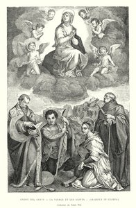 Andre del Sarte, Jomfruen og de hellige, Madonna i Gloria, Pitti Palace Collection (gravering) av Italian School