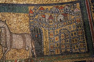 Apsis detalj, Betlehem og sauer (mosaikk) av Italian School