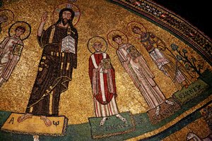 Apsis med Kristus, helgener og pave Gregor IV (mosaikk) av Italian School
