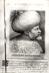 Ariadeno Barbarossa (ca. 1465-1546) (gravering) (s/hvitt-bilde) av Italian School