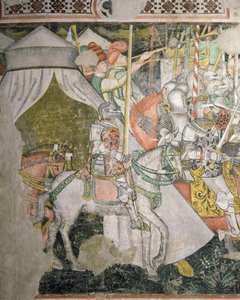 Hæren til hest, detalj av en kampscene (fresco) av Italian School