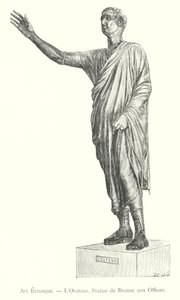 Etruskisk kunst, Oratoren, Bronsestatue ved Uffizi (gravering) av Italian School