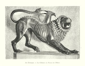Etruskisk kunst, Chimera of the Uffizi Museum (gravering) av Italian School