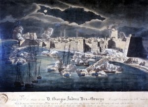 Angrep fra den sardinske marinen på havnen i Tripoli under operasjoner mot barbarisk piratkopiering i 1825. av Italian School