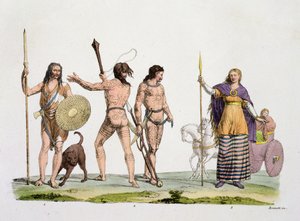 Briter, kaledonere og dronning Boadicea, plate 4 fra The History of the Nations (akvatint) av Italian School