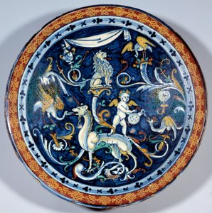 Cafaggiolo fajansekopp dekorerer fantastiske dyr. 1510-1520 Paris, Louvre-museet av Italian School