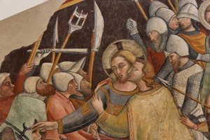 Capture of Christ, av Mester av den høyre apsis til St Francis i Montefalco, frittstående freskomaleri, slutten av XIV århundre av Italian School