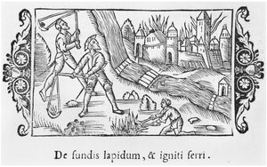 Fangst av en by ved brann, illustrasjon fra History of the Northern Nations av Olaus Magnus (1490-1558), publisert i Roma, 1555 av Italian School
