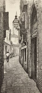 Carlo Goldonis hus i Venezia, Italia, gravering fra tegning av A Lazzaretti, fra L