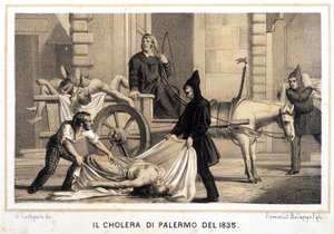 Vogn som plukket opp de døde under koleraepidemien i Palermo i 1835. av Italian School