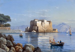 Castel dell'Ovo i Napoli (gouache) av Italian School