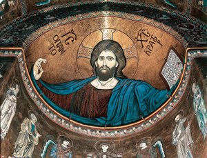 Kristus pantokrator eller Kristus i ære, dekorerer apsis til katedralen i Monreale, Sicilia, Italia av Italian School