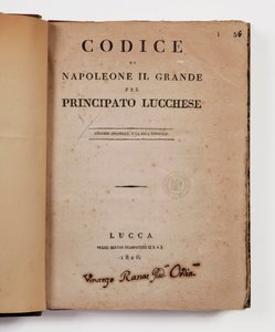 Kode for Napoleon den store for fyrstedømmet Lucca, første offisielle utgave, Lucca, Presso Bertini, 1806, og landlig kode for fyrstedømmene Lucca og Piombino, Lucca, Fr. Bertini, 1807 av Italian School