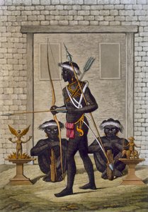 Kongos stammemenn og fetisjfigurer vokter palasset til Saba eller suveren, ca. 1820-30-tallet av Italian School