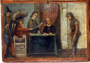 Domfellelse av en borger i nærvær av dommer og byrepresentanter 1273. Nasjonalarkivet, Siena. av Italian School